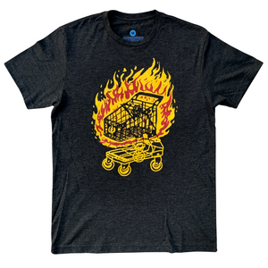 flaming shopping cart graphic t shirt