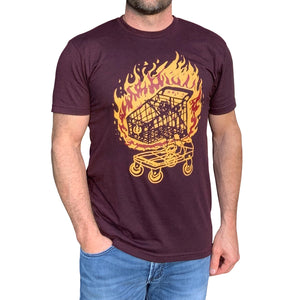 flaming shopping cart graphic t shirt