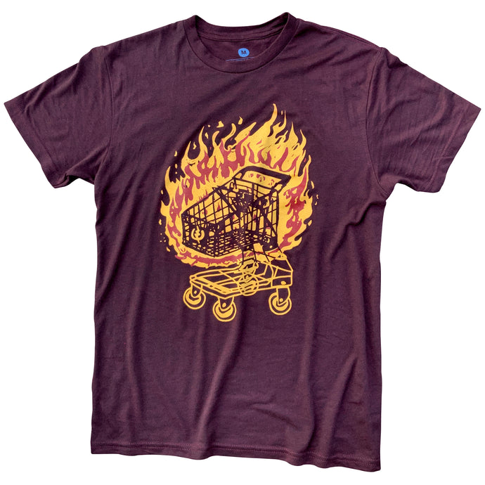 flaming shopping cart graphic t shirt